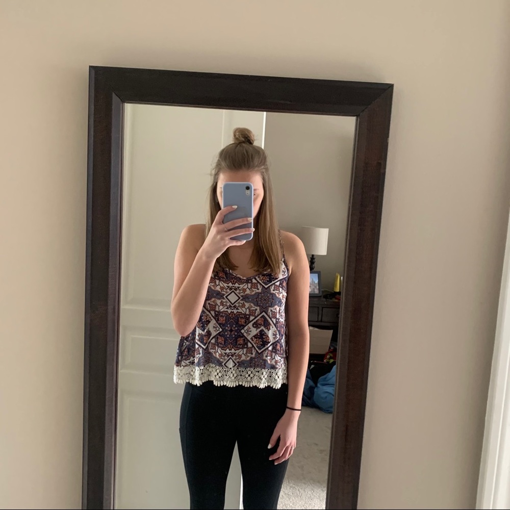 Abercrombie Geometric Tank with Lace Trim